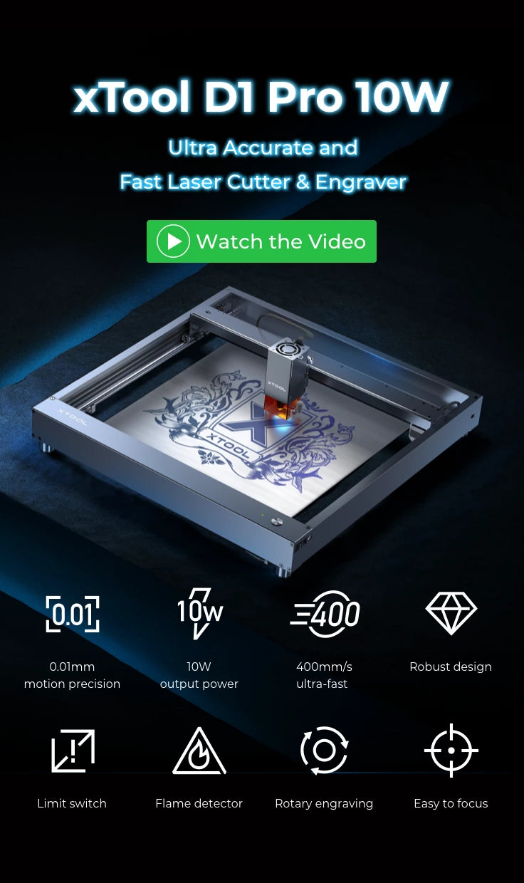 xTool D1 Pro 2.0 Laser Cutter & Engraver Deluxe Bundle - Grey - 10W