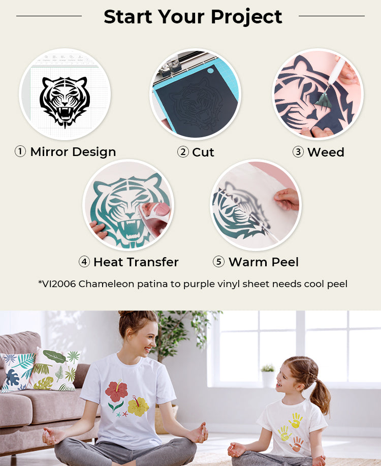  xTool Heat Transfer Vinyl Bundle - 11 Styles & 40 Colors Iron  On Vinyl with Weeding Tool & Ruler Guide, 60 Sheets HTV Heat Transfer Vinyl  for T-shirts, Patterned Glitter HTV