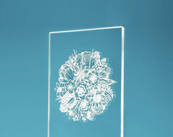 glass sheet etched with flower