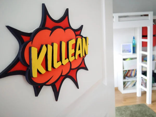 diy home decorating projects - comic callout door sign