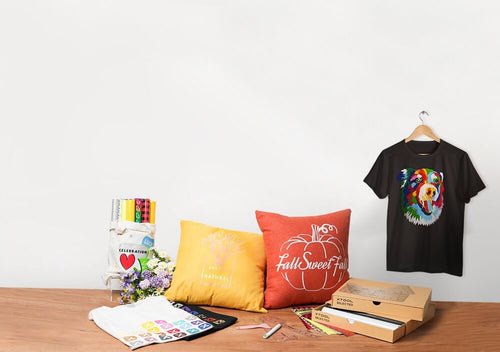 t shirts and pillows made with vinyl cutting machine