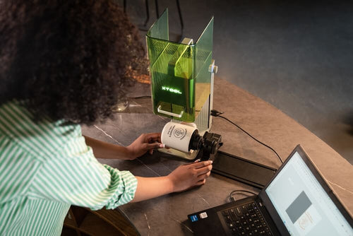 etching a mug with a laser etcher with a rotary attachment