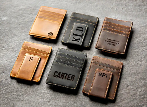 laser engraver projects - personalized engraved leather money clips