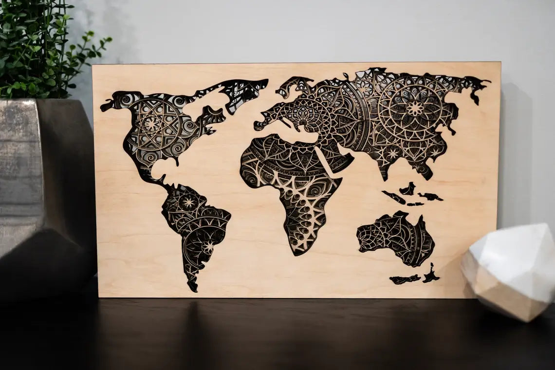 wood mandala world map