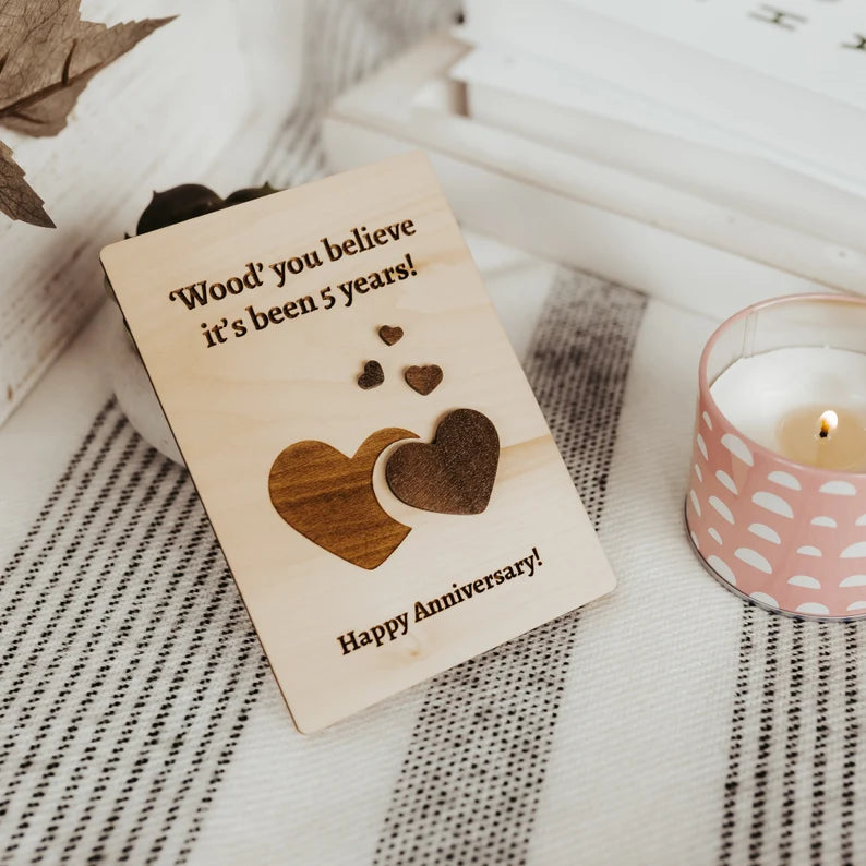 wooden anniversary gifts - wood greeting card