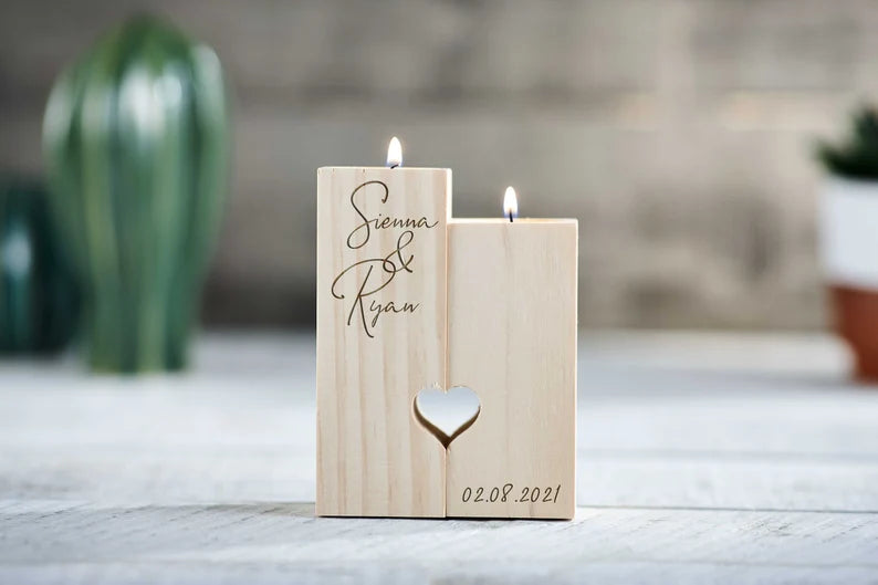 wood anniversary gifts - personalized wooden candle holders