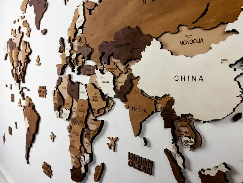 wooden wall art, wooden map, wood engraving, wood burning