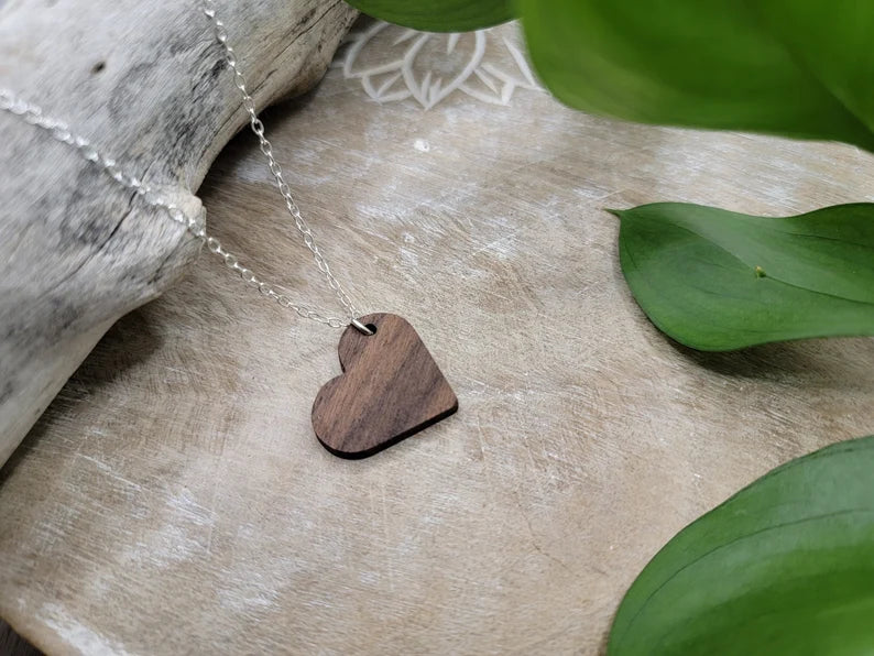 wood anniversary gifts - wooden heart pendant necklaces