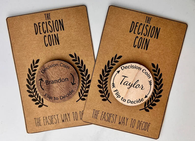 wooden anniversary gifts - wooden decision maker coins