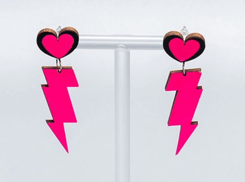 laser cut acrylic love lightning earrings