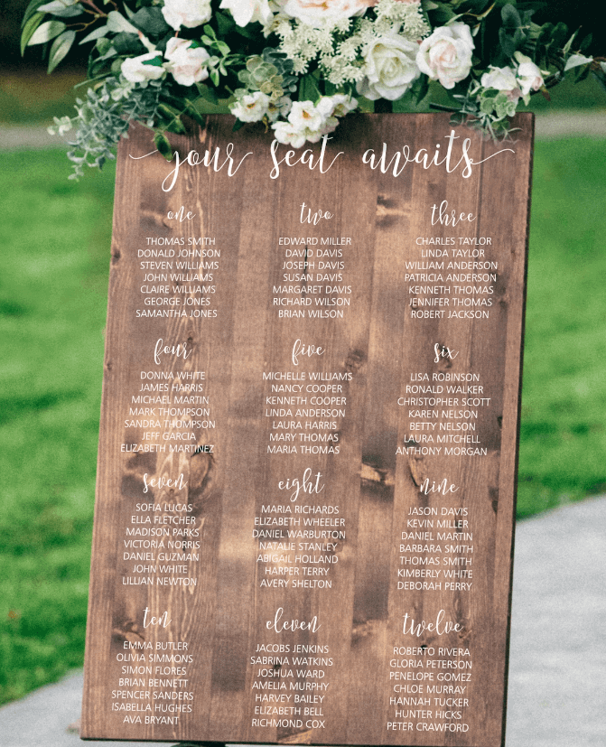 custom engraved wedding seating chart