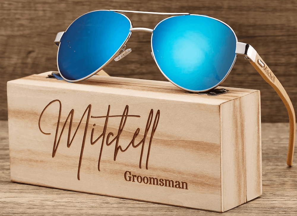 laser engraving projects - personalized engraved wooden sunglasses