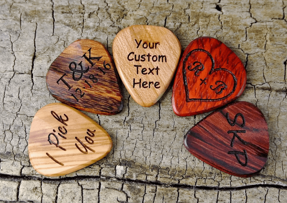 laser engraver projects - wooden engraved guitar picks