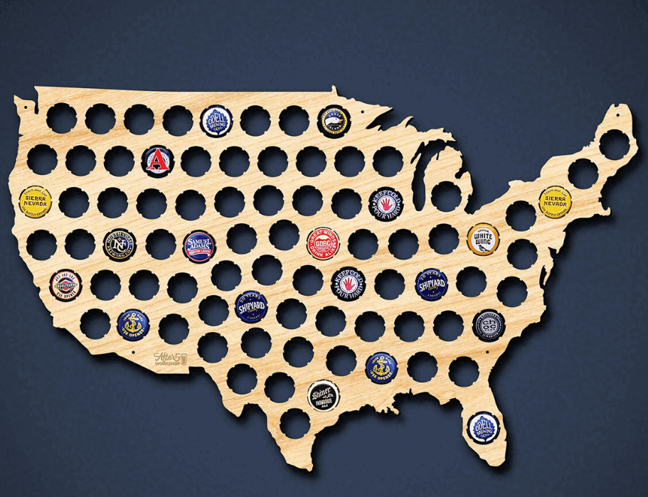 laser cut projects - beer cap maps