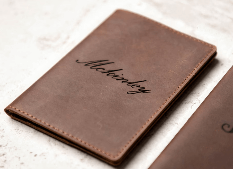 laser engraving ideas - engraved leather passport cover