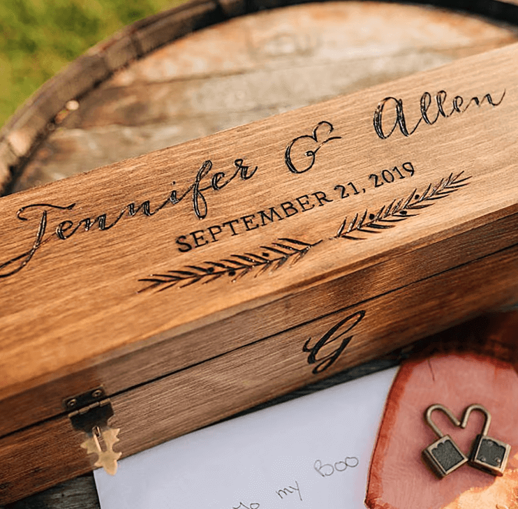 Elegant Couple Engraved Wedding Wood Wine Box, Wedding Gifts