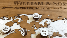 wood anniversary gifts - wood map with personalized milestone pins