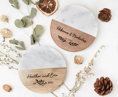 laser engraving ideas - engraved marble wood coasters