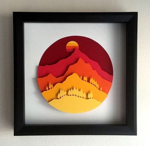 wood wall art - tree moutain sun