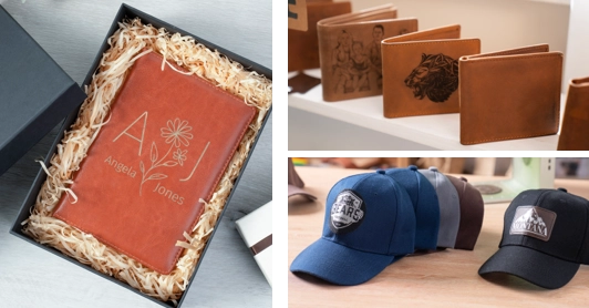 laser etched leather items