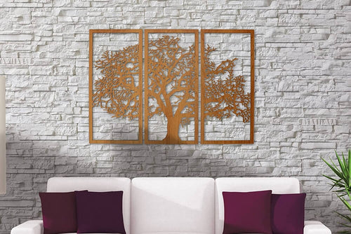 wood wall art - three piece tree