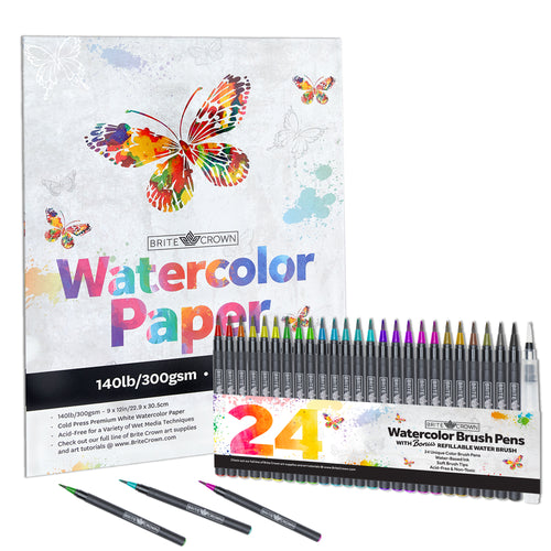 Cezanne Watercolor Pencils Set of 24 with Aquastroke Pro Water Brush Rounds  (Set of 3)