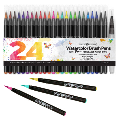 HUAL 24 Watercolor Markers with Real Brush Tips - Watercolor Brush Pens for  Pros & Beginners - Consistent Flow for Smooth Blending, Washable