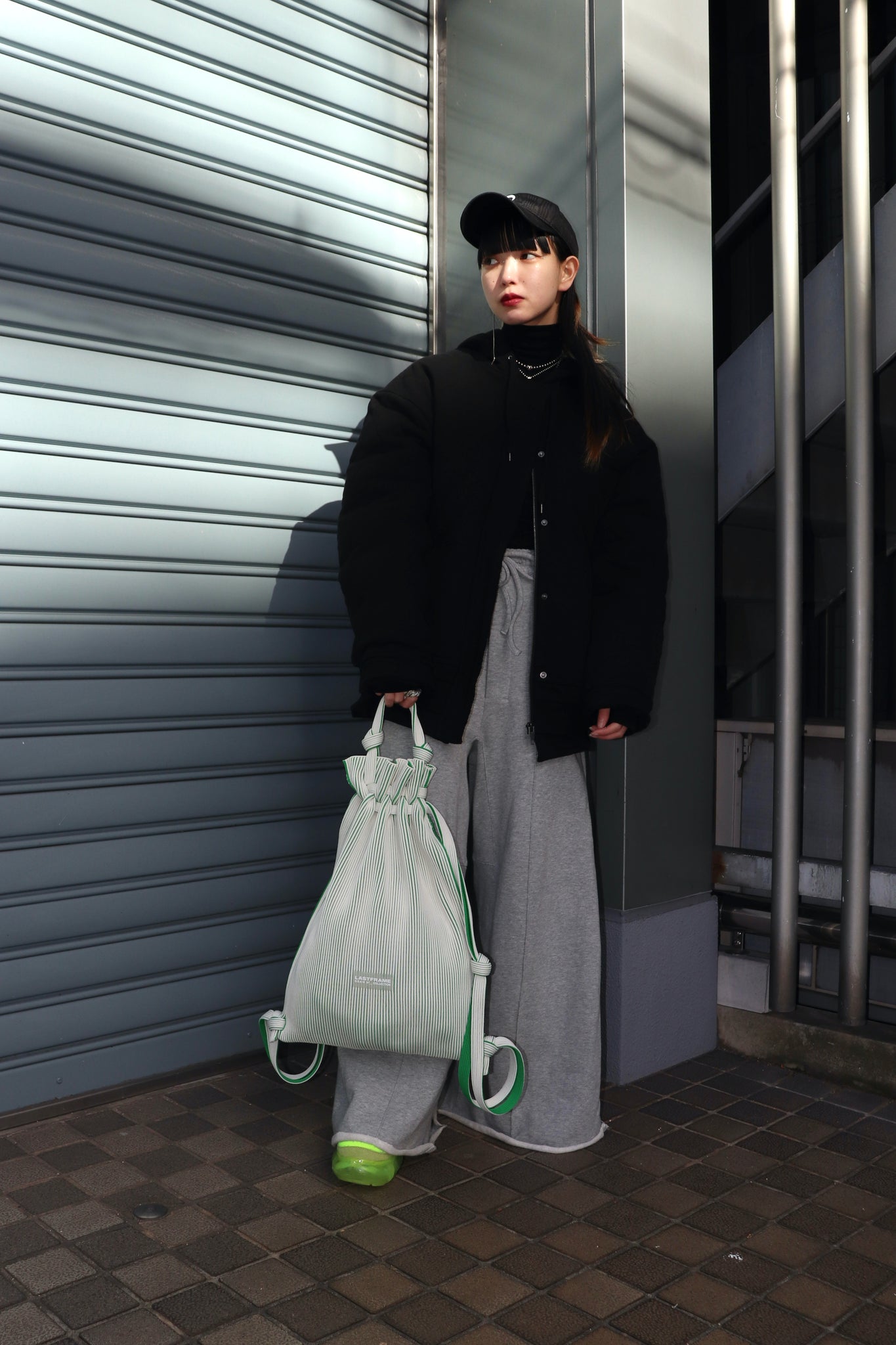 LastFrame's 23SS Two Tone Knapsack BK-Mint Green Wearing image