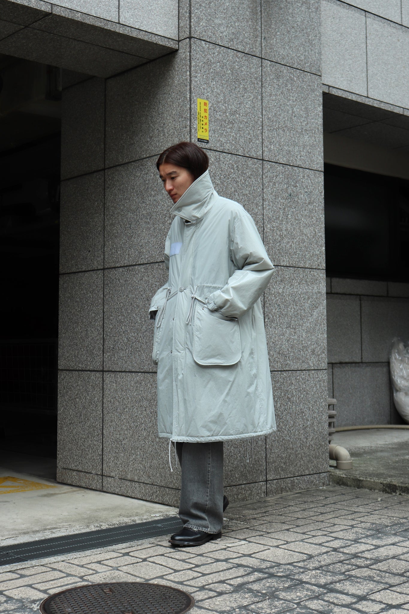 Styling image using Soshiotsuki Ugly Collar Shell Coat (Light Gray)