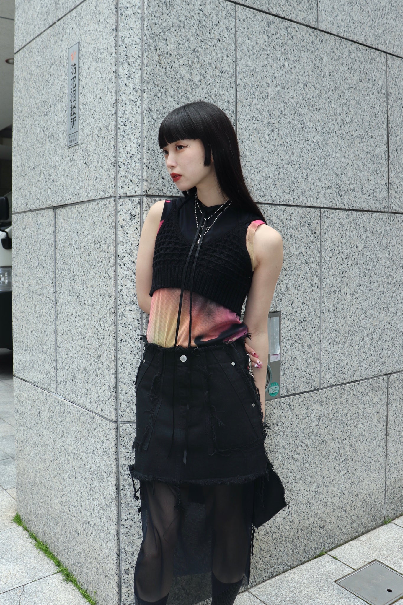 VCF 24SS PHOTO PRINT POWER NET DRESS(BLACK)を使用したスタイリング画像