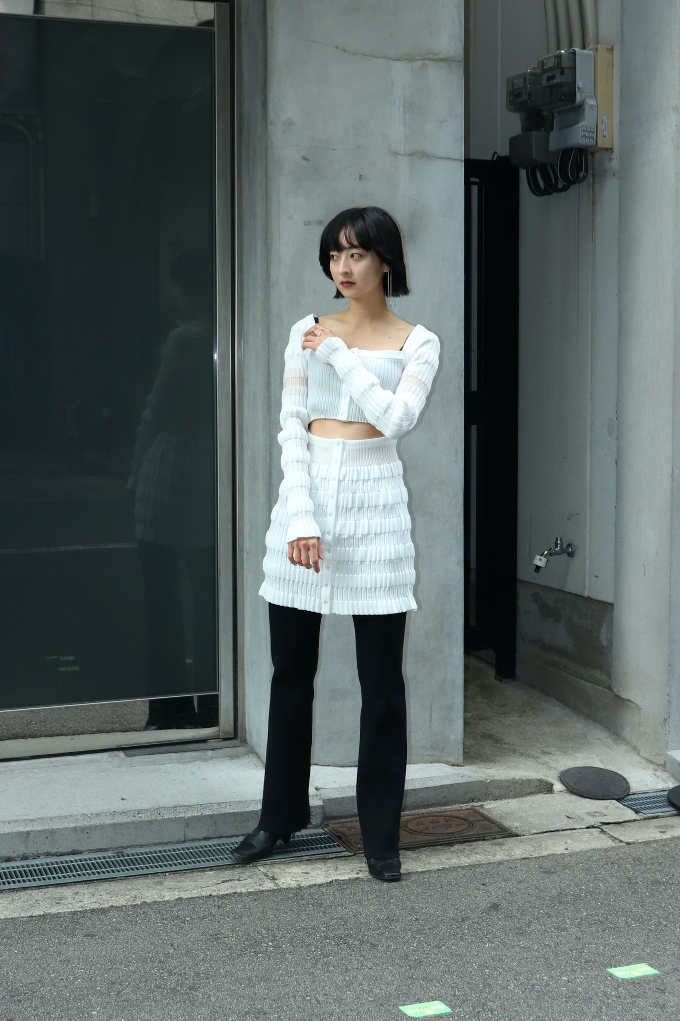 Styling image using FETICO 23ssSS STRIPE KNIT CARDIGAN