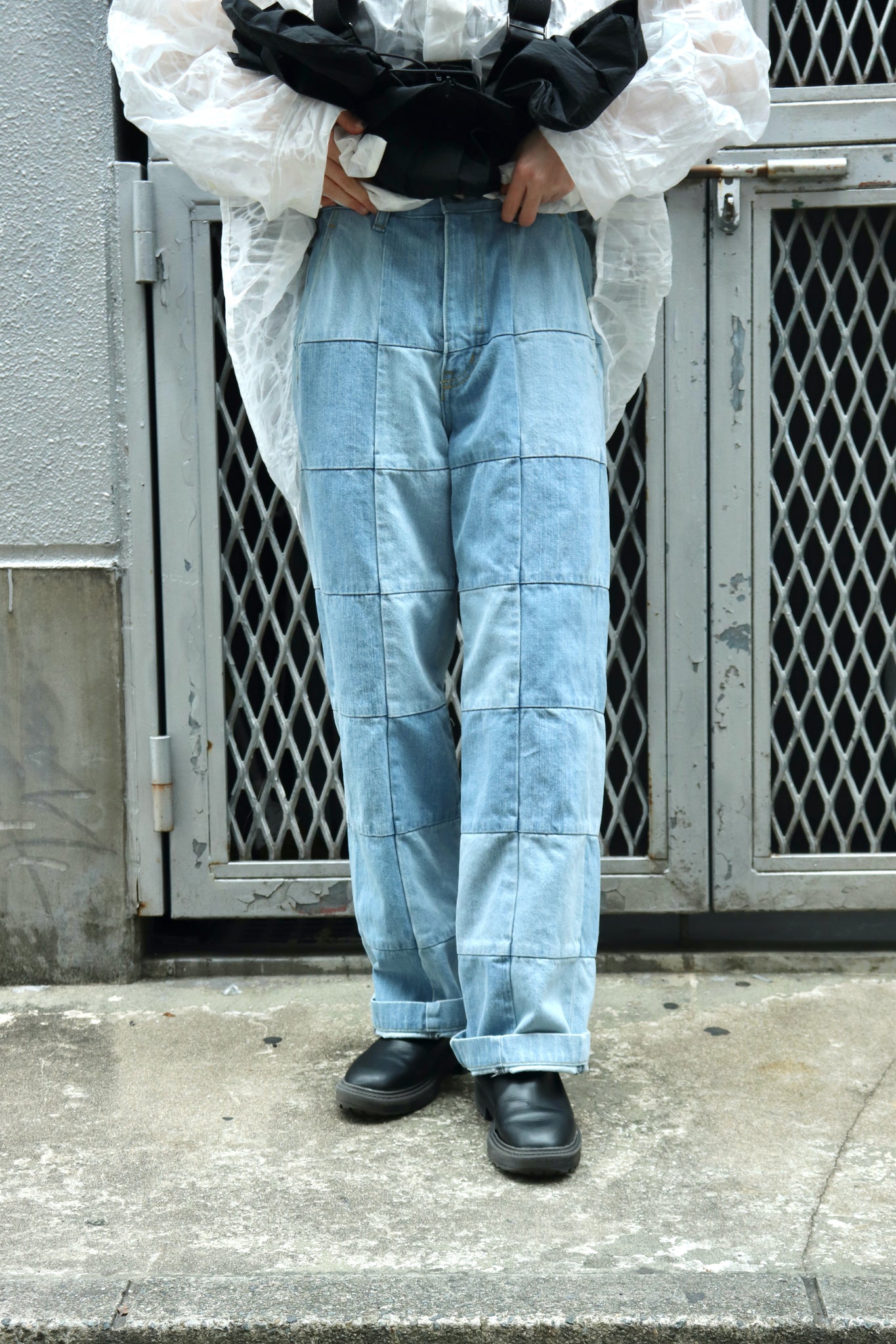 Styling image using Belper 22ss Patchwork Denim Pants