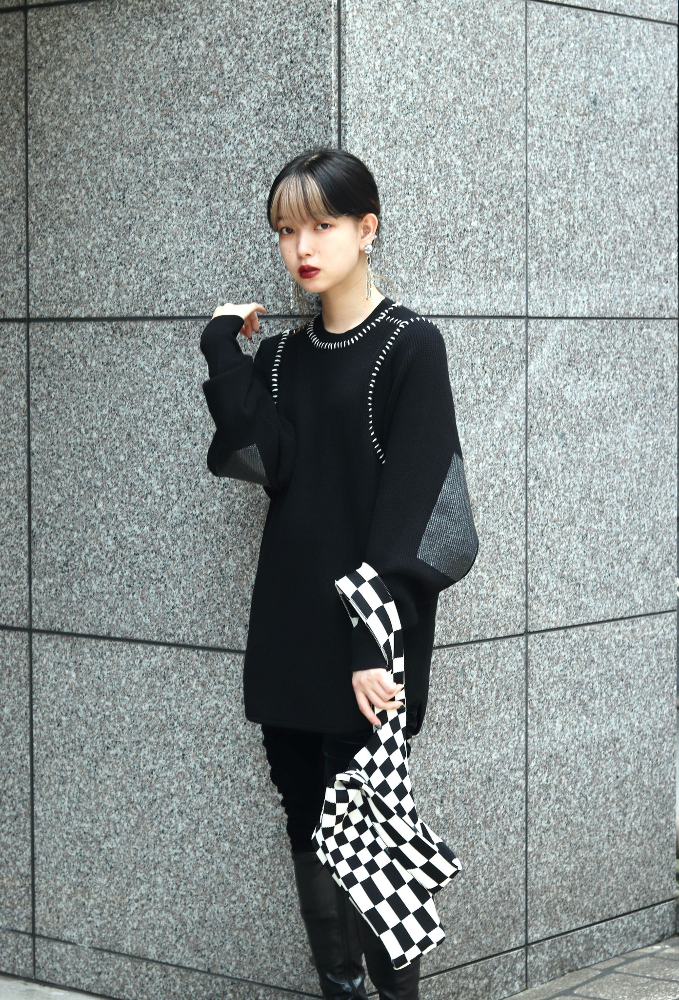 soduk 黒サーマルニット thermal knit pullover - Tシャツ/カットソー