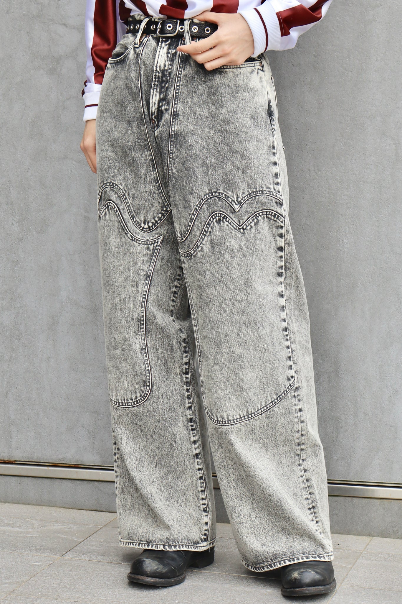 ACID WASHED MODERN WESTERN WIDE TROUSERS