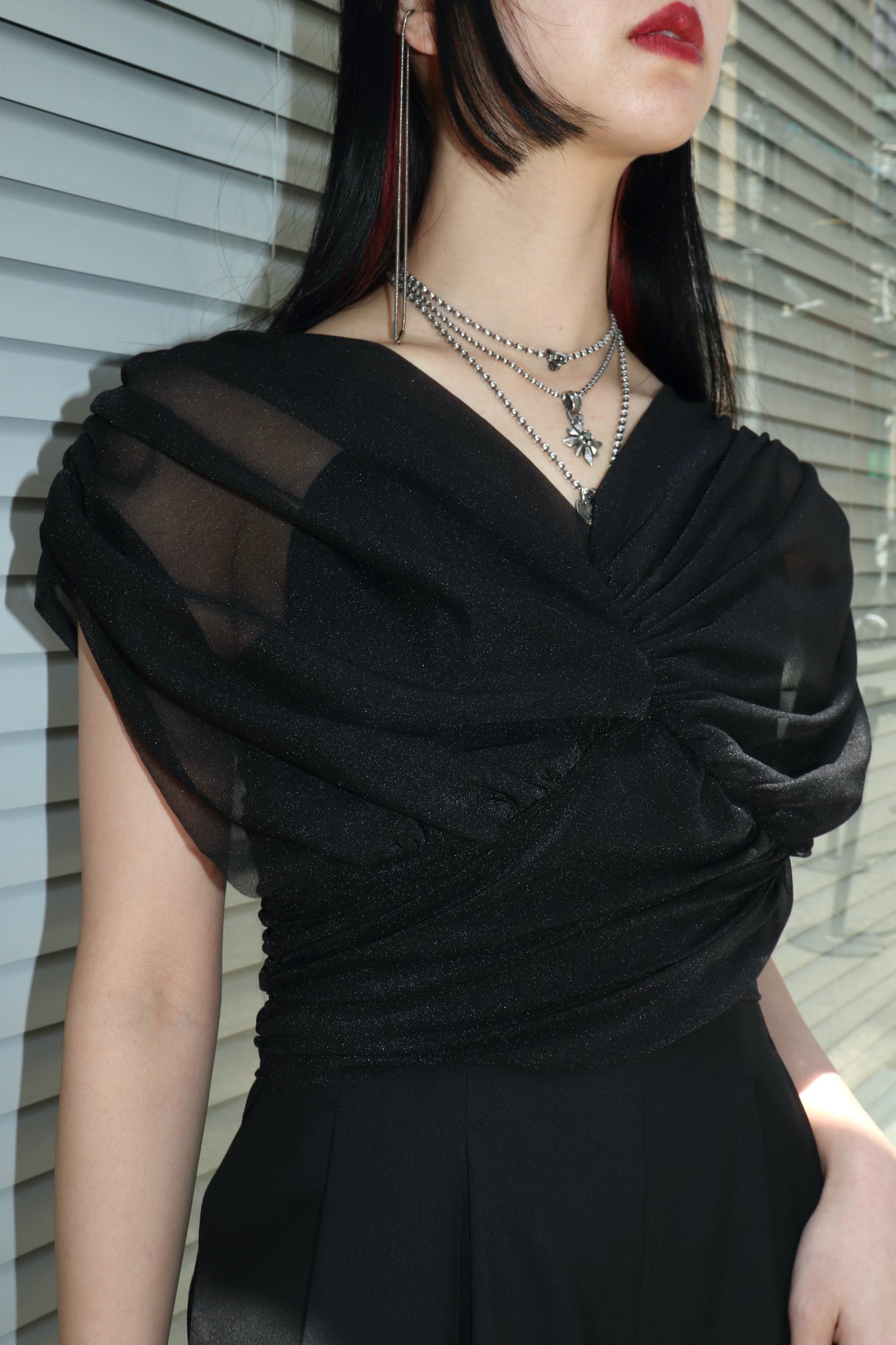 Styling image using FETICO 23SS GATHERED Sheer Top (Black)