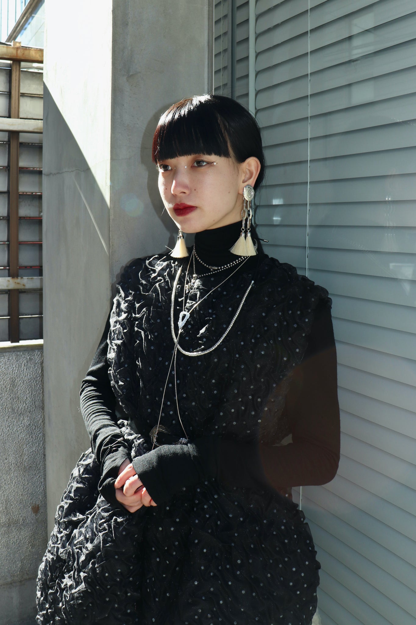 Styling image using TOGA 23ss Chain Fringe Earrings