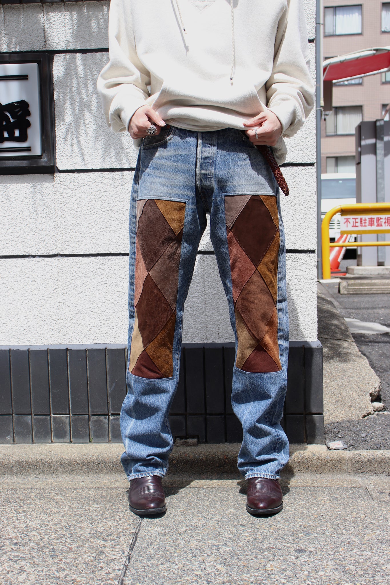 COTD's NY leather patchwork denim brown size 1
