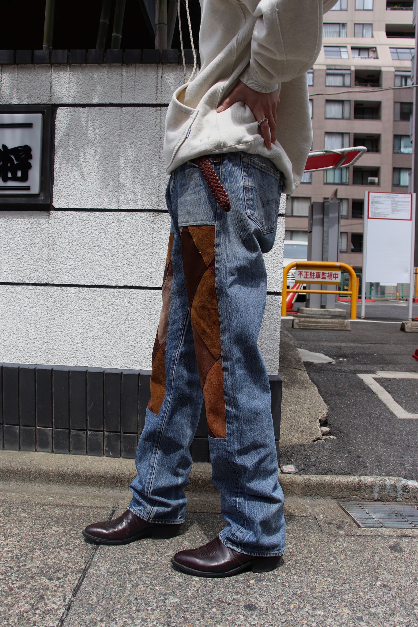 COTD's NY leather patchwork denim brown size 1