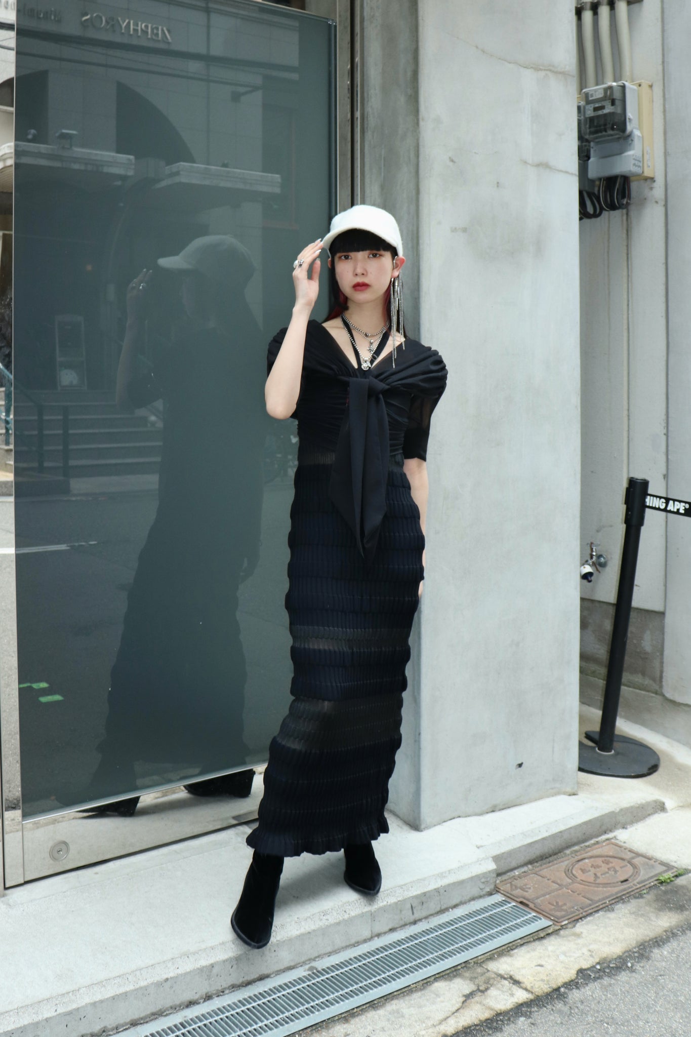 Styling image using FETICO 23SS GATHERED Sheer Top (Black)