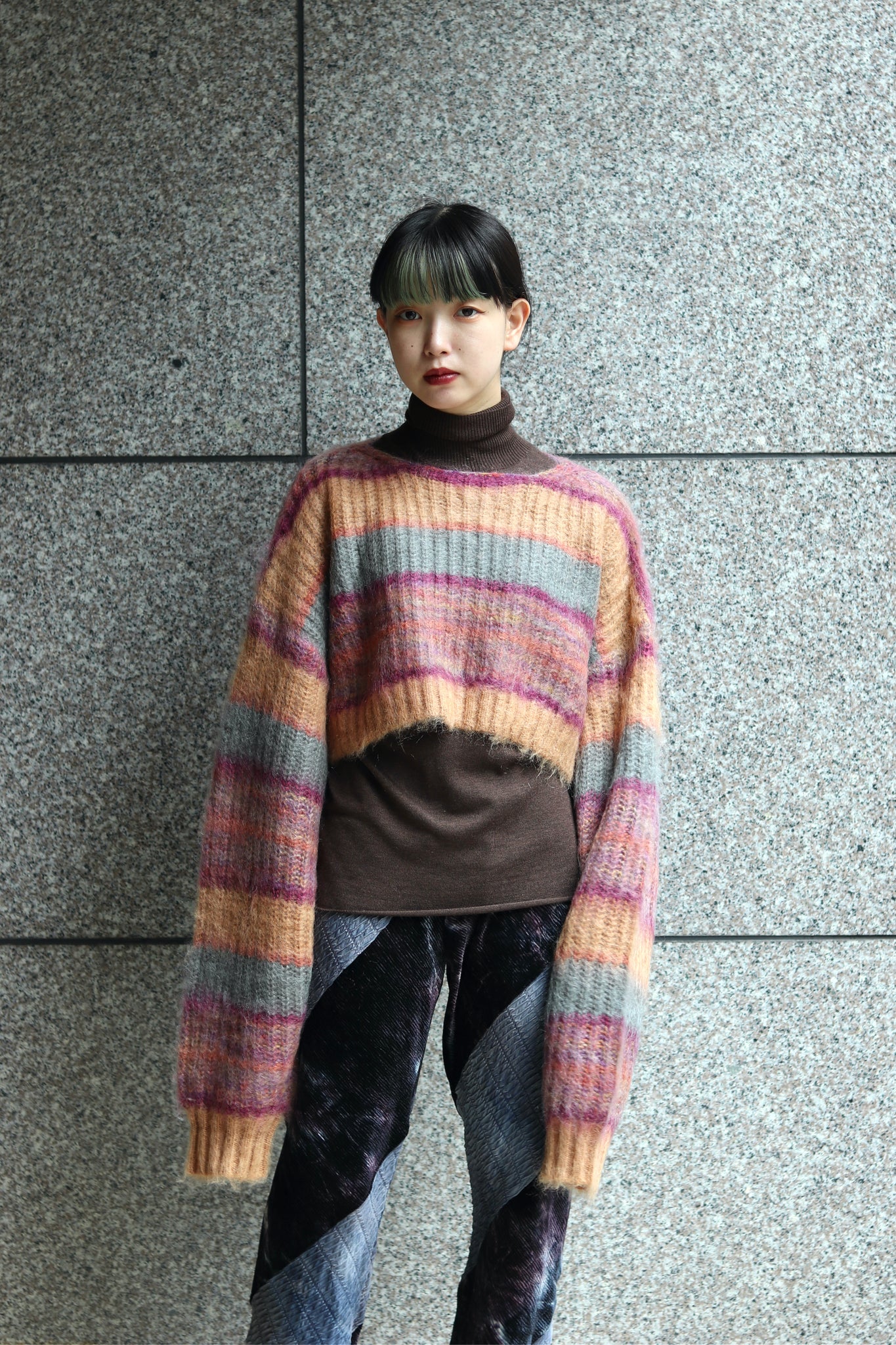 送料無料・選べる4個セット PERVERZE Stripe mohair wide cardigan