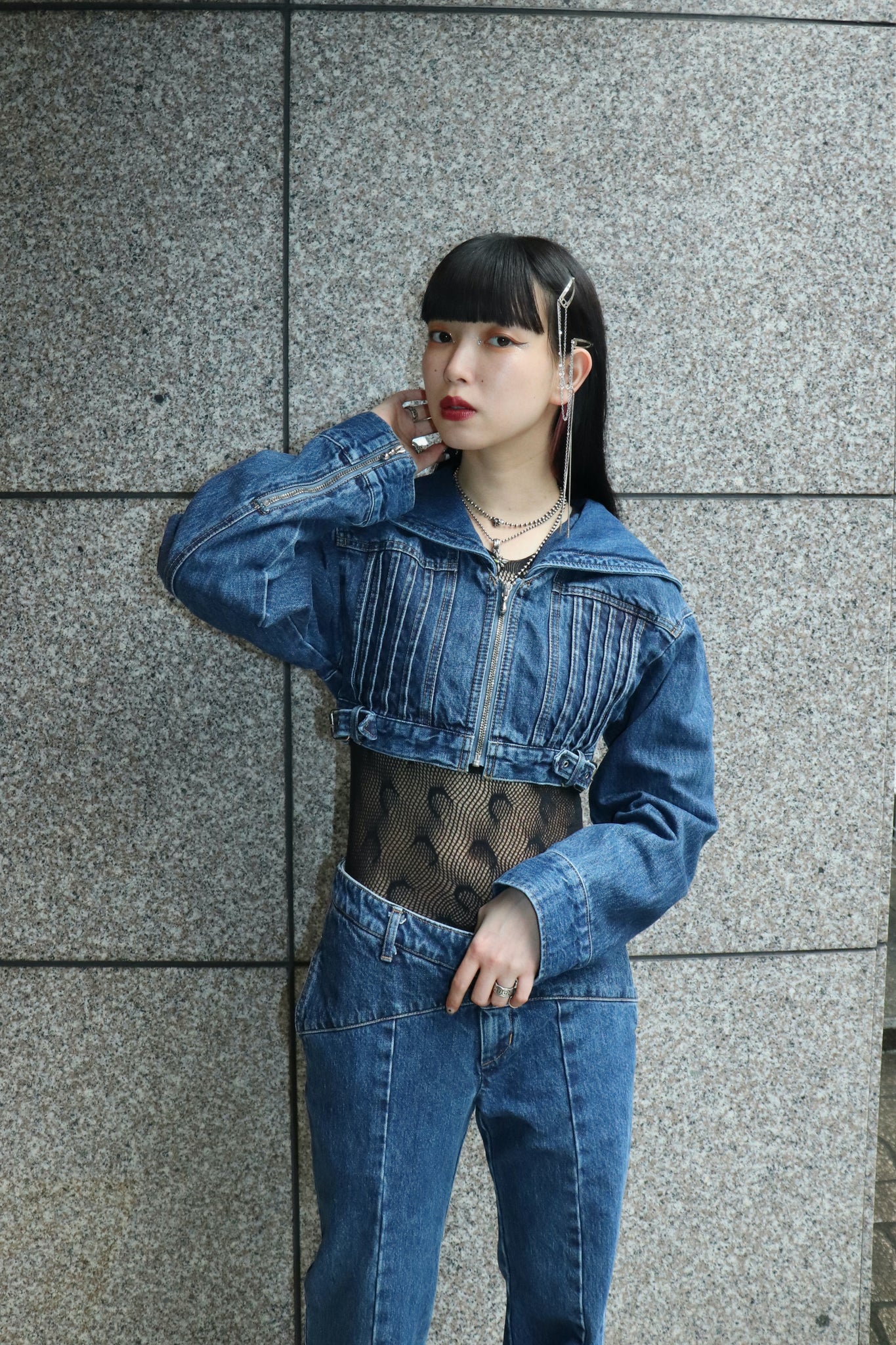 FETICO 23SS SAILOR COLLAR DENIM JACKET(INDIGO)を使用したスタイリング画像