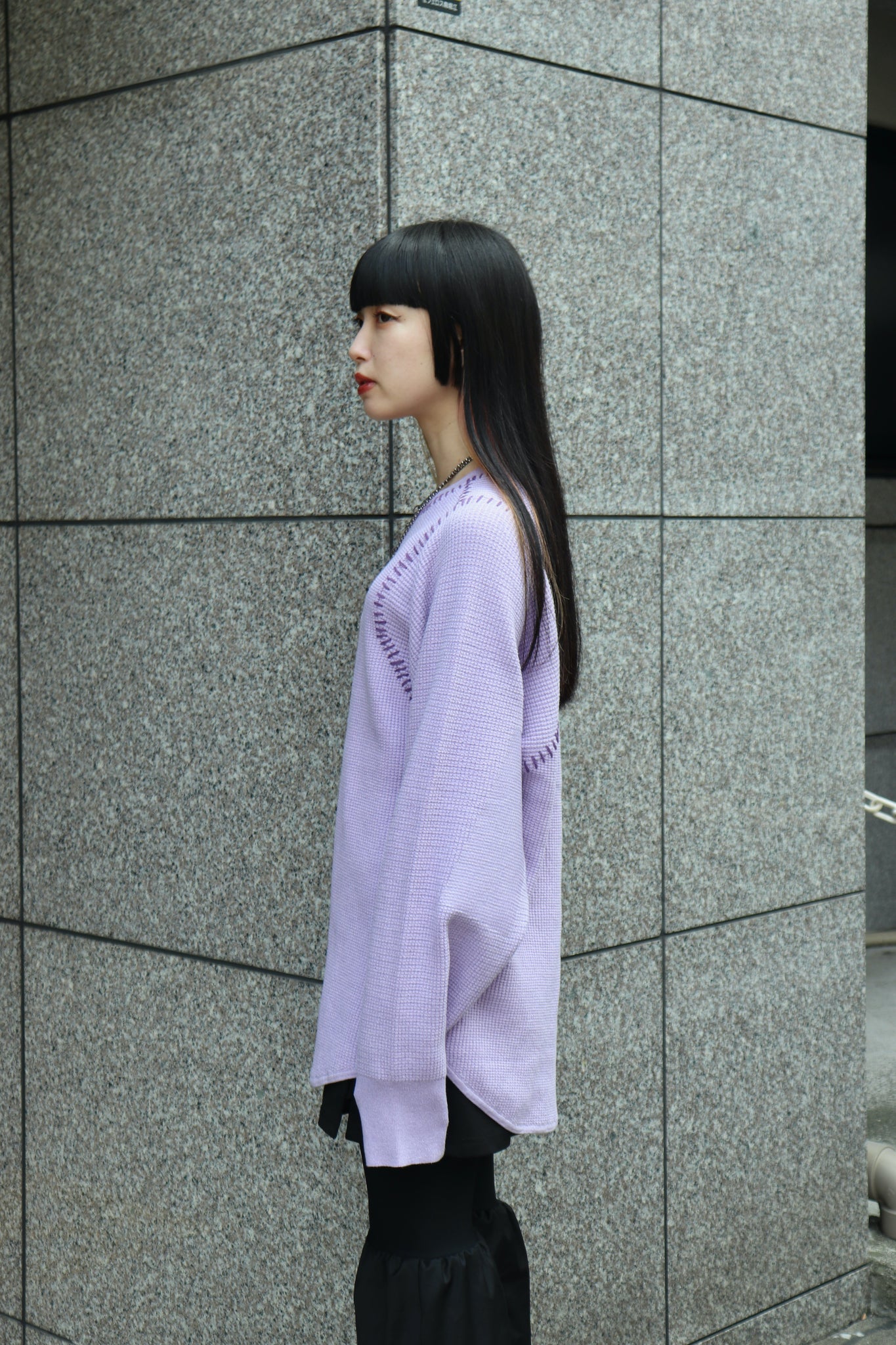 SODUK 23AW THERMAL KNIT PULLOVER(PURPLE)を使用したスタイリング画像