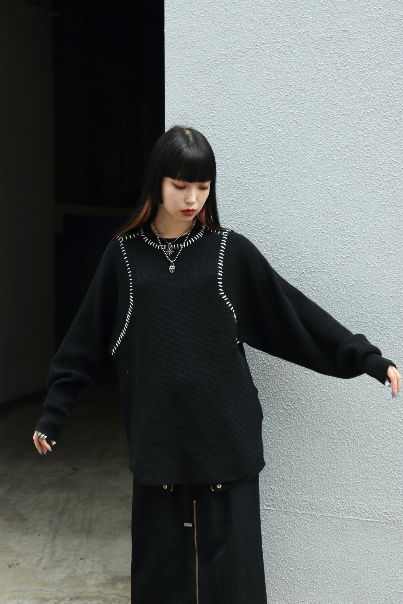 SODUK 23AW THERMAL KNIT PULLOVER(BLACK)を使用したスタイリング画像