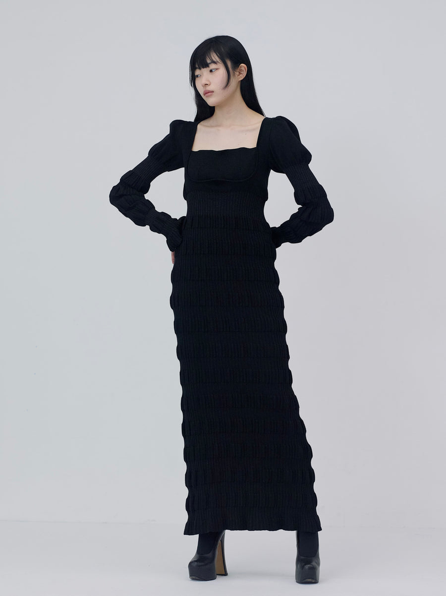 FETICO STRIPE RIB KNIT DRESS BLACK | myglobaltax.com