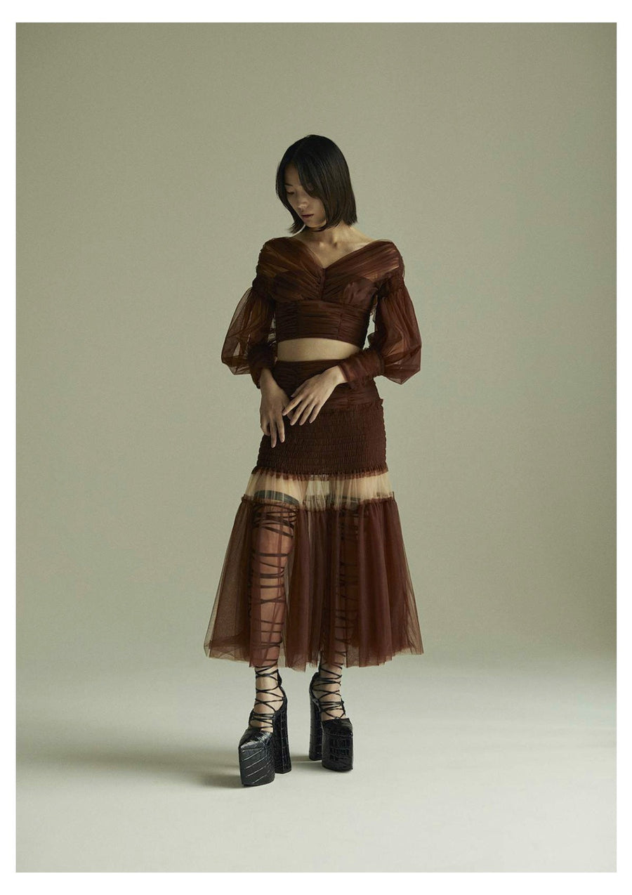 FETICO(フェティコ)のMUTTON SLEEVE TULLE BLOUSE BROWNの通販｜PALETTE art aliveの