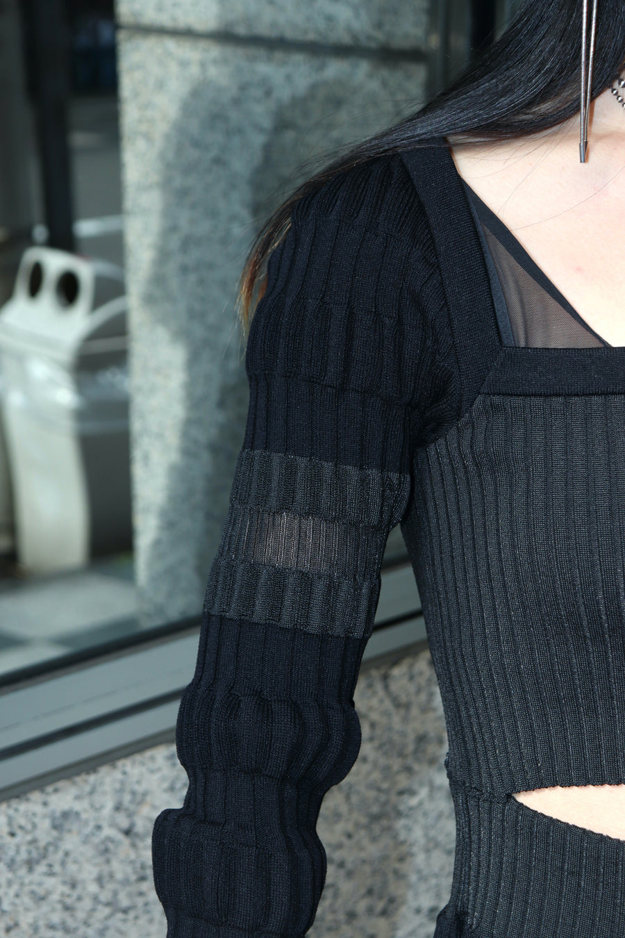 FETICO(フェティコ)のSTRIPE KNIT CARDIGAN BLACK(ニットドレス)の通販