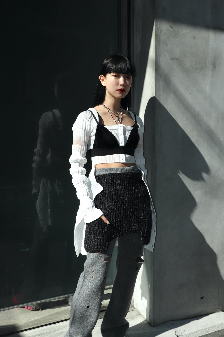 黒タタキSL/朱天黒 fetico BANDAGE KNIT cardigan ホワイト