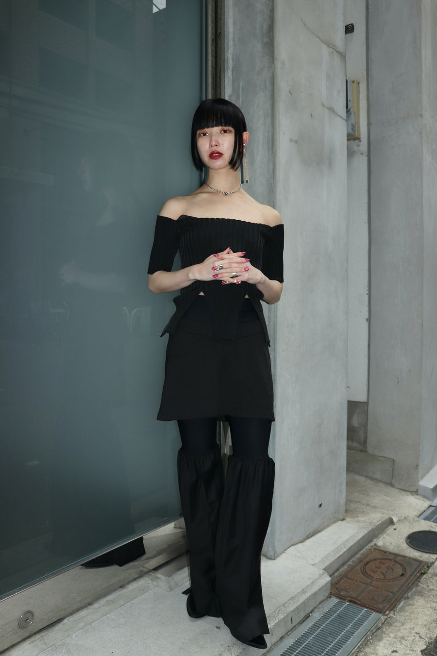 FETICO(フェティコ)のRIB KNIT SLIT TOP BLACK(ニット)の通販｜PALETTE