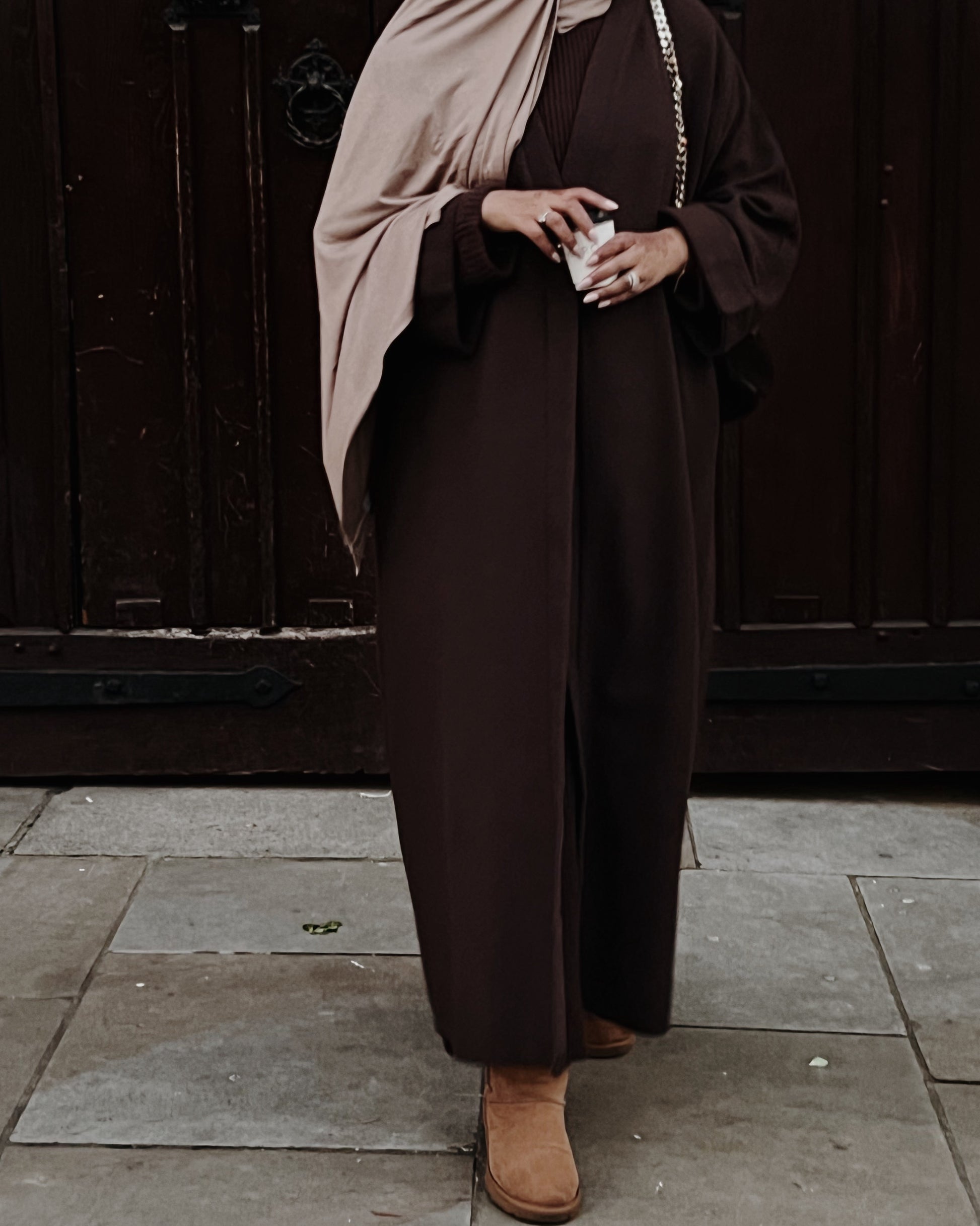 Buy Cocoa Chanel Abaya Coat with Pockets Online – HAWAA Clothing UK