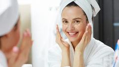women washing face keeping good skin care